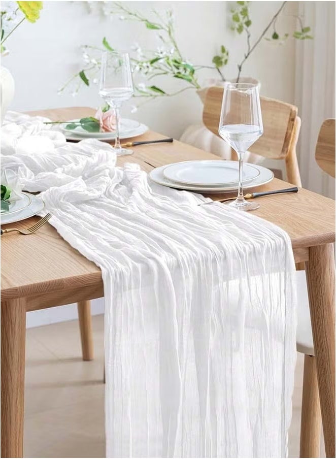 Cheesecloth Table Runner, 90 x 400 cm Boho Gauze Table Decor, Translucent Tablecloth for Wedding Reception Bridal Shower Party Decoration Table Centerpiece  - Image 1