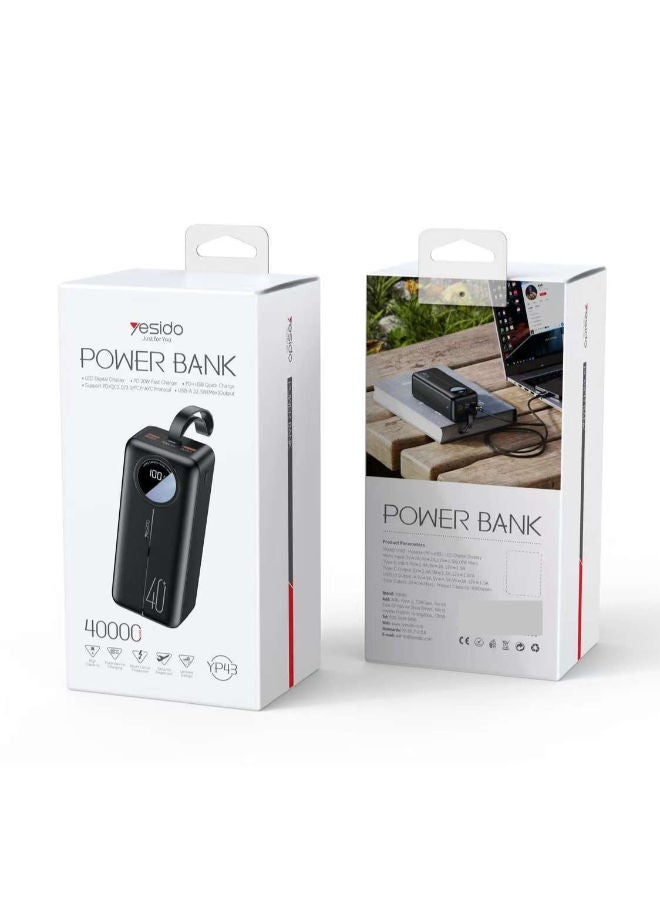 Yesido YP-43 fast charging 40,000 Mah Power Bank Compatible with PD /QC2.0/3.0/FCP/AFC Protocol