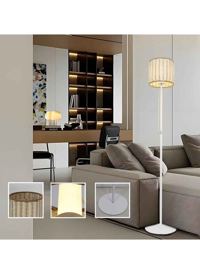 Sharpdo Cream Style Floor Lamp with Rattan Shade Adjustable Height Standing Lamp 2 Brightness Levels USB C Charging No Flicker Bright Light Zip Switch Ideal for Living Room Modern Home Decor - Image 1