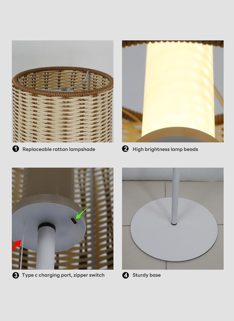 Sharpdo - Cream Style Floor Lamp with Rattan Shade Adjustable Height Standing Lamp 2 Brightness Levels USB C Charging No Flicker Bright Light Zip Switch Ideal for Living Room Modern Home Decor - Image 1