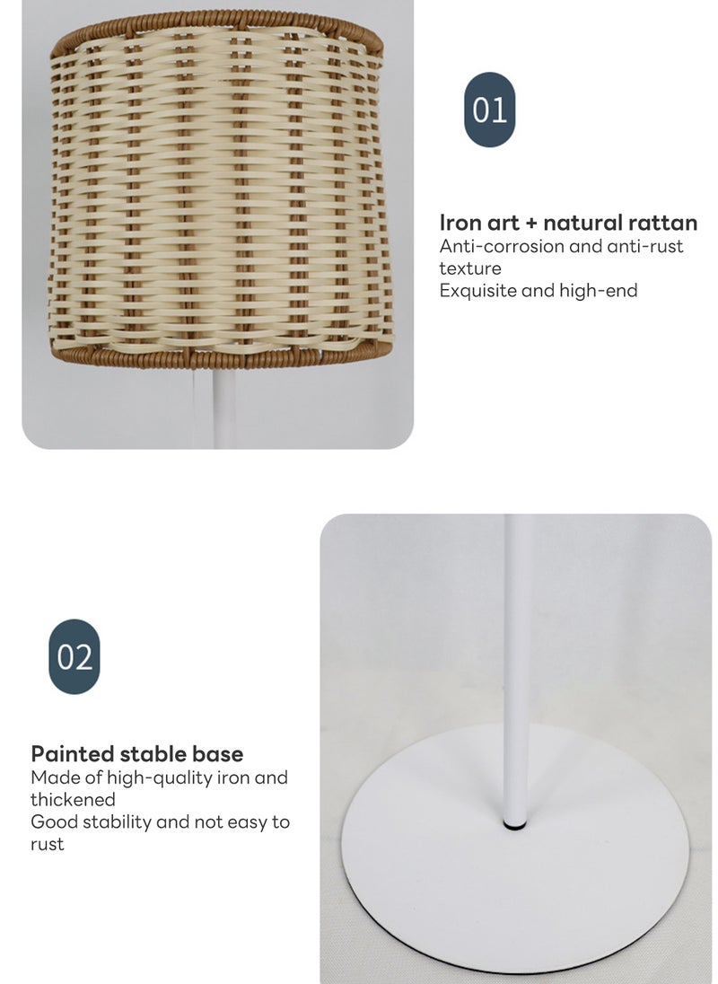 Sharpdo - Cream Style Floor Lamp with Rattan Shade Adjustable Height Standing Lamp 2 Brightness Levels USB C Charging No Flicker Bright Light Zip Switch Ideal for Living Room Modern Home Decor - Image 1
