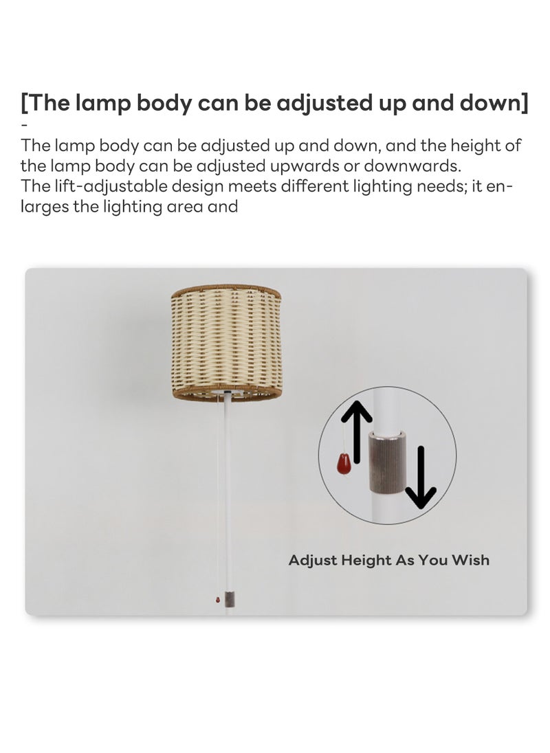 Sharpdo - Cream Style Floor Lamp with Rattan Shade Adjustable Height Standing Lamp 2 Brightness Levels USB C Charging No Flicker Bright Light Zip Switch Ideal for Living Room Modern Home Decor - Image 1