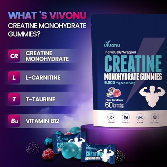 VivoNu Creatine Gummies, 5000mg Creatine Monohydrate Per Serving - Image 3