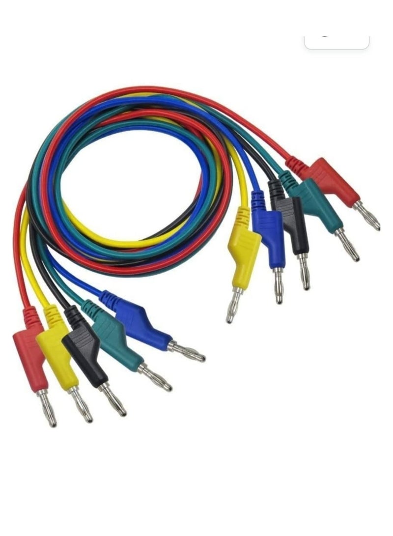 5 قطع من كابل معزول مقاس 4 مم من بانانا إلى بانانا وقابس بطول 1 متر لجهاز القياس المتعدد متعدد الألوان - Image 1