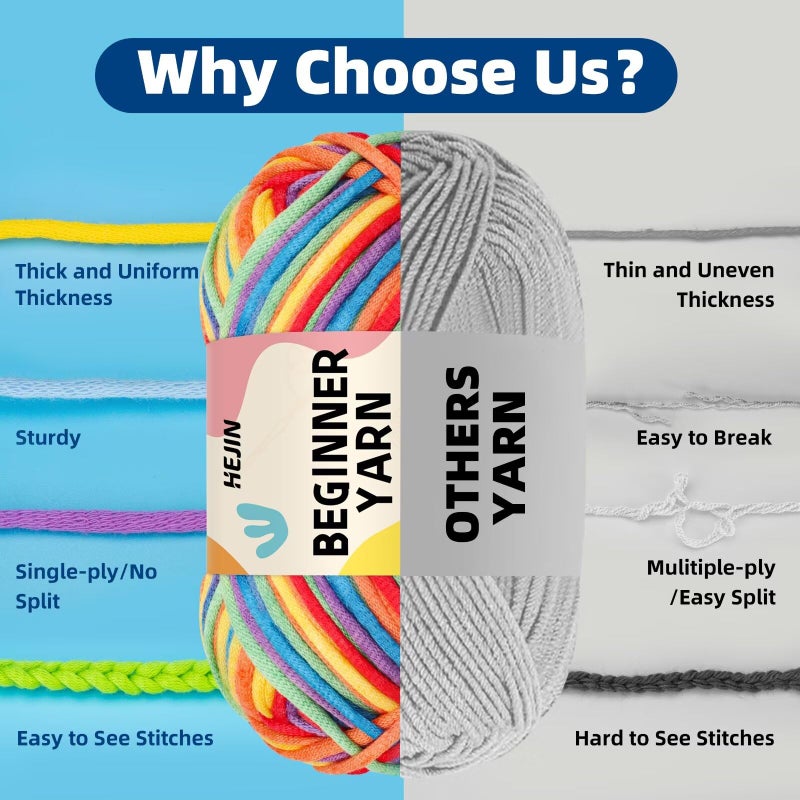 HEJIN 120g Ice Color Yarn for Crocheting and Knitting; Rainbow Yarn for Beginners with Easy-to-See Stitches;Worsted-Weight Medium #4;Yarn for Beginners Crochet Kit Making - Image 4