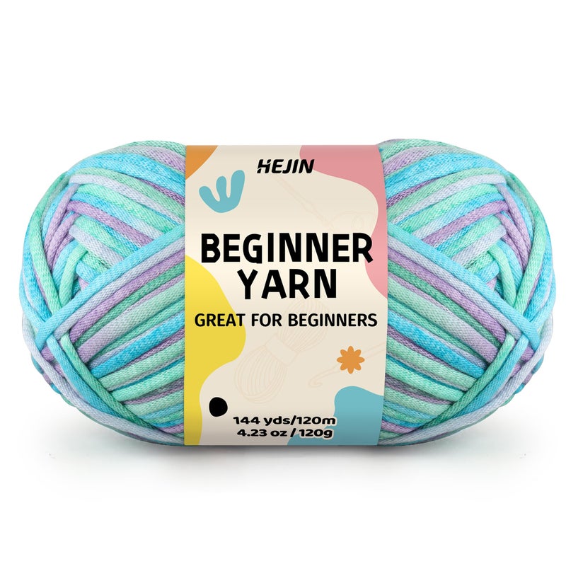 HEJIN 120g Ice Color Yarn for Crocheting and Knitting; Rainbow Yarn for Beginners with Easy-to-See Stitches;Worsted-Weight Medium #4;Yarn for Beginners Crochet Kit Making - Image 1
