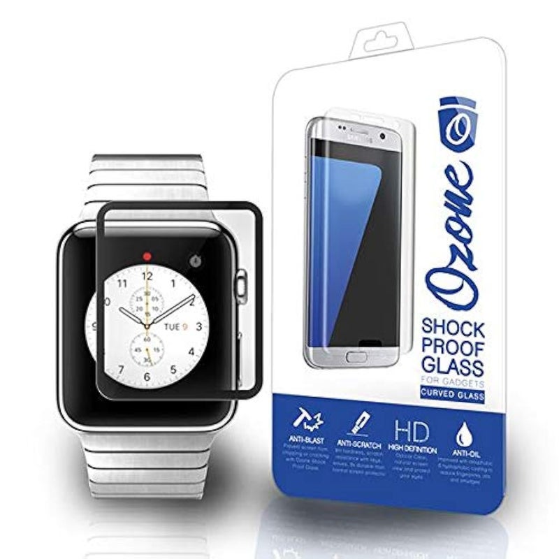 Ozone Apple Watch 42mm Tempered Glass 2.5D Full-Cover Shock Proof Screen Protector, Black - Image 1