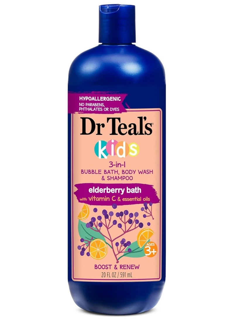 Dr Teal's Kids 3-in-1 Bubble Bath, Body Wash and Shampoo Elderberry with Vitamin C 591 Ml  - Image 1