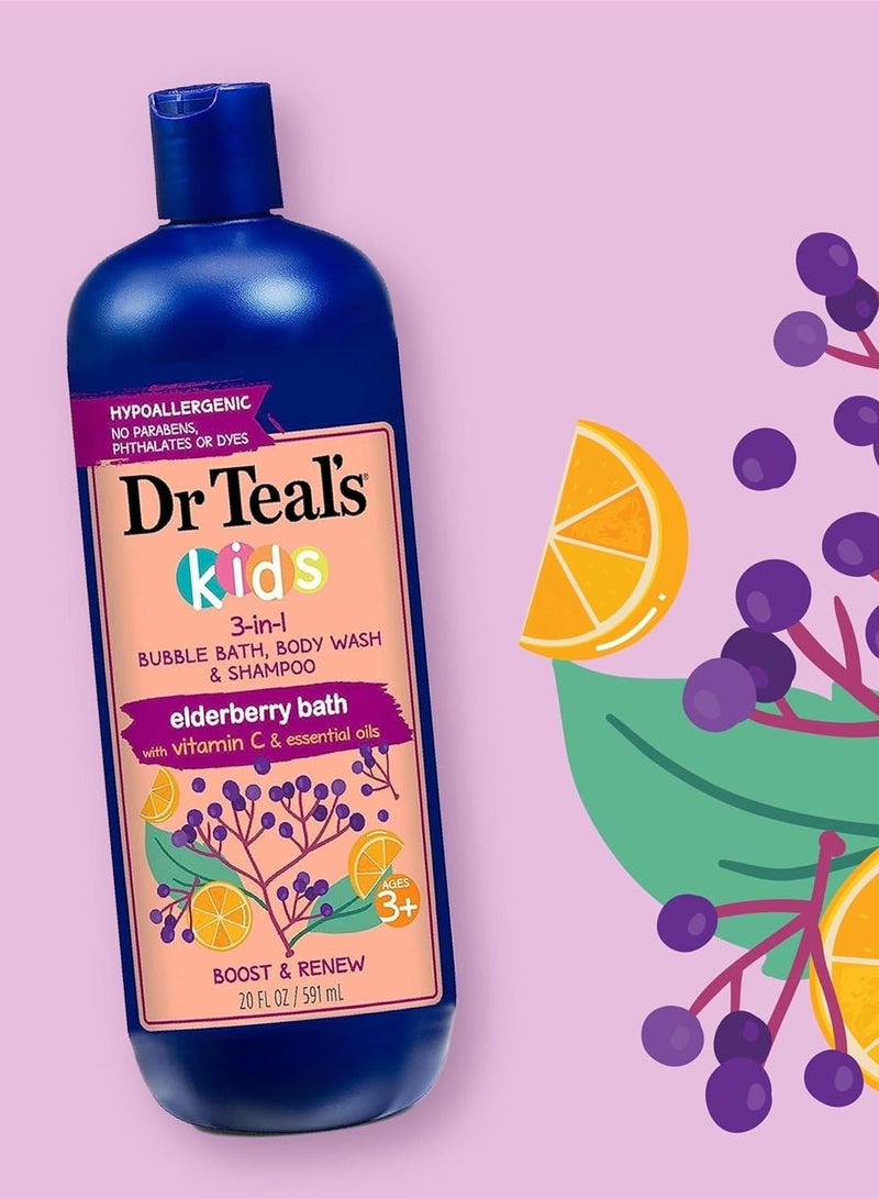 Dr Teal's Kids 3-in-1 Bubble Bath, Body Wash and Shampoo Elderberry and Vitamin C 591 ML - Image 2