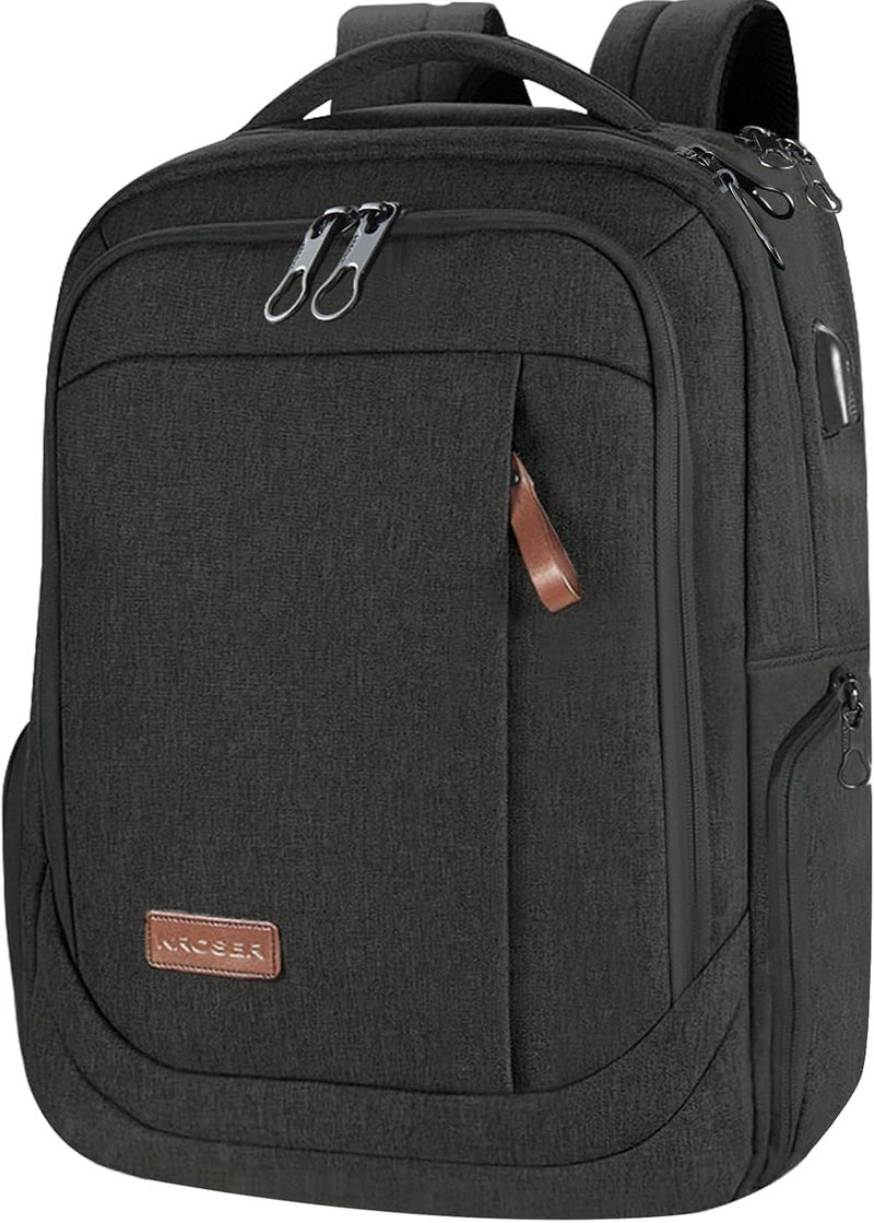 KROSER حقيبة ظهر للكمبيوتر من كروسر ( Laptop Backpack)، مقاس كبير، تناسب الكمبيوترات المحمولة بحجم يتراوح بين 15.6 و17.3 بوصة، وتحتوي على منفذ شحن USB. مقاومة للماء، مناسبة للسفر المدرسي أو الاستخدام اليومي العادي، كما أنها مناسبة للأعمال أو الجامعة أو النساء أو الرجال. - Image 1