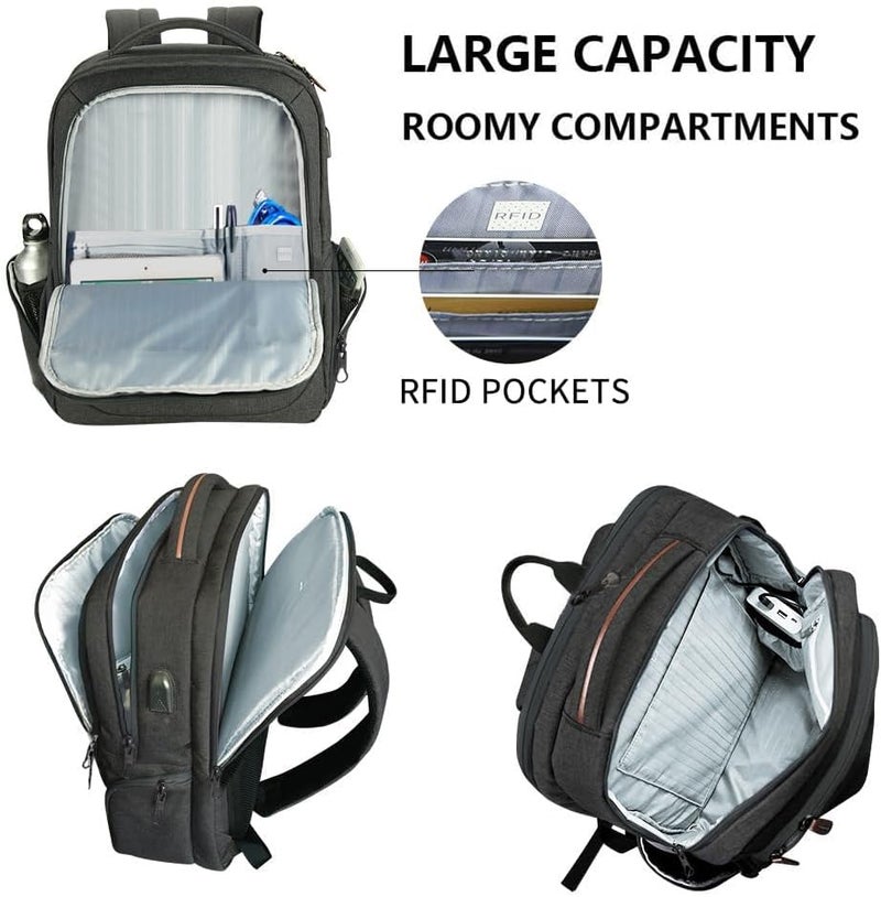 KROSER حقيبة ظهر للكمبيوتر من كروسر ( Laptop Backpack)، مقاس كبير، تناسب الكمبيوترات المحمولة بحجم يتراوح بين 15.6 و17.3 بوصة، وتحتوي على منفذ شحن USB. مقاومة للماء، مناسبة للسفر المدرسي أو الاستخدام اليومي العادي، كما أنها مناسبة للأعمال أو الجامعة أو النساء أو الرجال. - Image 5