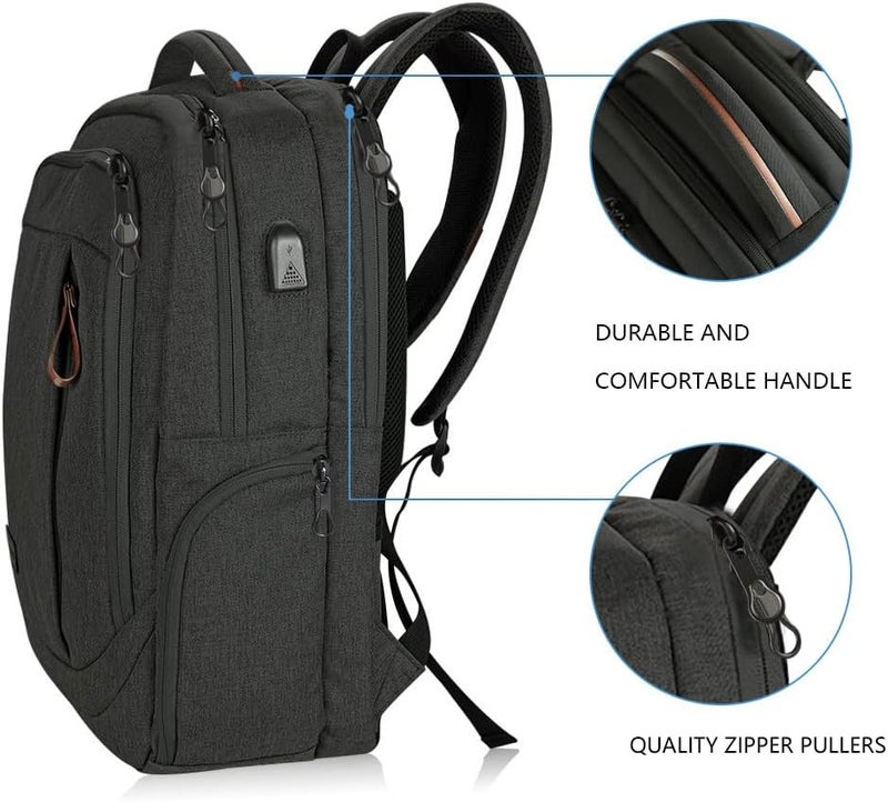 KROSER حقيبة ظهر للكمبيوتر من كروسر ( Laptop Backpack)، مقاس كبير، تناسب الكمبيوترات المحمولة بحجم يتراوح بين 15.6 و17.3 بوصة، وتحتوي على منفذ شحن USB. مقاومة للماء، مناسبة للسفر المدرسي أو الاستخدام اليومي العادي، كما أنها مناسبة للأعمال أو الجامعة أو النساء أو الرجال. - Image 4