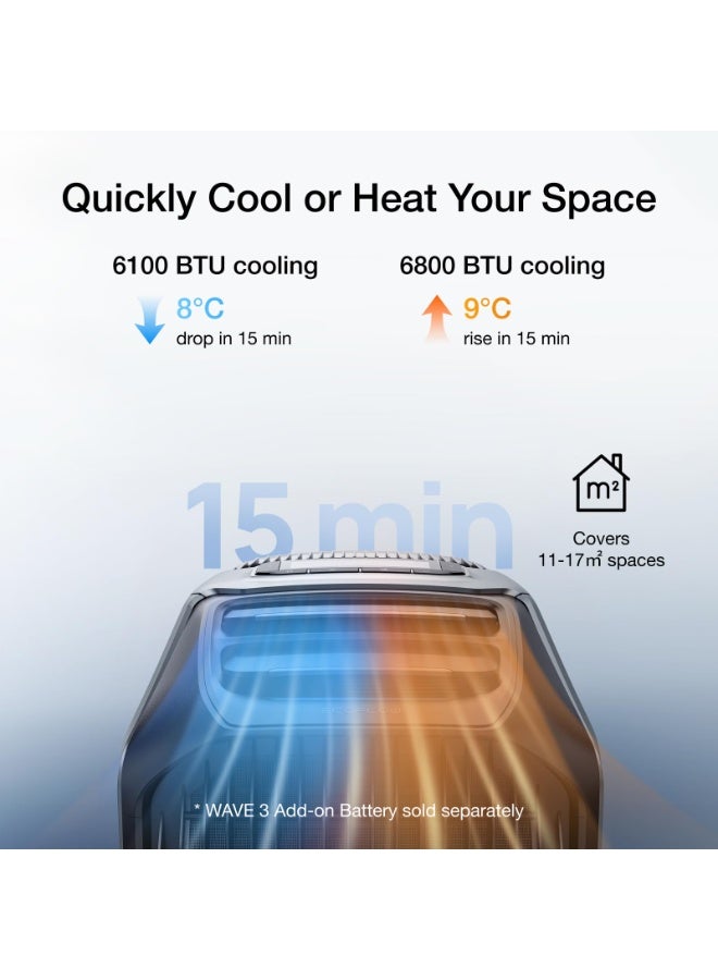 EcoFlow WAVE 3 Portable Air Conditioner & Heater, 6100 BTU Cooling,6800 BTU Heating, 1000W Fast Charging, 8-Hour Wireless Runtime, App Control,for Camping Camping, Vanlife, RVs(Battery Not Included) - Image 2