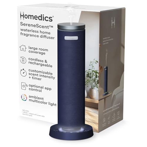 Homedics SereneScent Fabric Rechargeable Waterless Diffuser, Use with Homedics SereneScent Oil 120ml (Sold Separately) Cordless Aromatherapy, Adjustable Mist & Timer, 6 Calming Lights, Future Dusk - Image 1