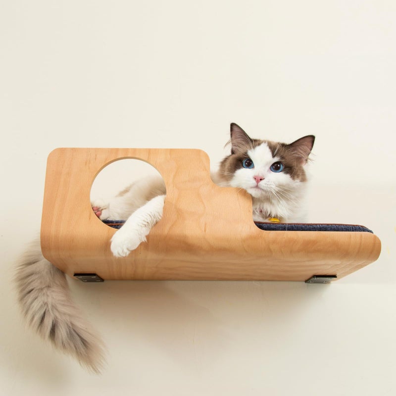 LIORCE Cat Wall Shelves, Creative Design Cat Shelf with Peephole, 19 x 10 inch Cats Wall Furniture with Comfortable Pad, Cats Perch for Sleeping, Playing, and Scratching. - Image 1