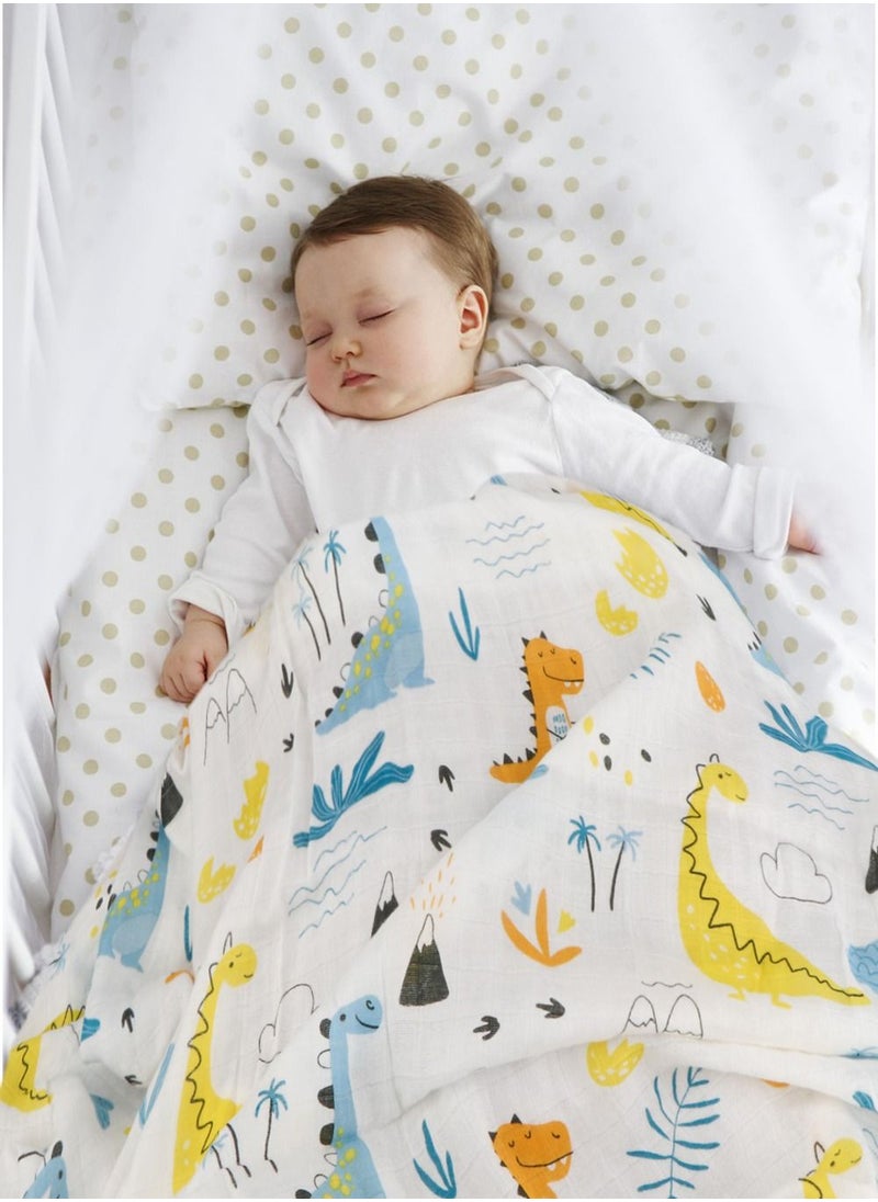 HomarKet 3-Pcs Baby Swaddle Blanket Unisex Wrap Soft Silky Muslin,Blanket for Boys and Girls Set of 3- Elephant/Dinosaur/Happy Family  - Image 3