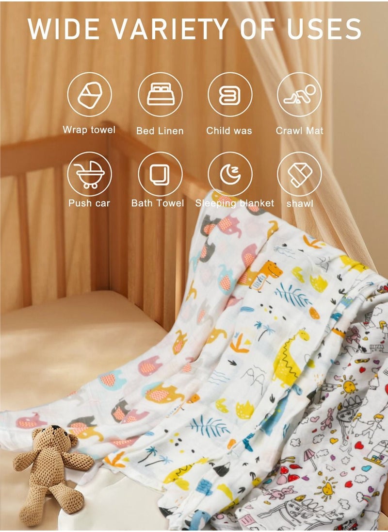 HomarKet 3-Pcs Baby Swaddle Blanket Unisex Wrap Soft Silky Muslin,Blanket for Boys and Girls Set of 3- Elephant/Dinosaur/Happy Family  - Image 2
