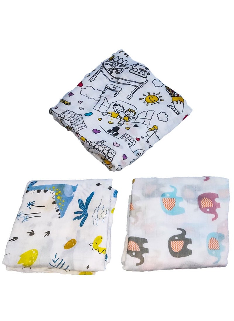 HomarKet 3-Pcs Baby Swaddle Blanket Unisex Wrap Soft Silky Muslin,Blanket for Boys and Girls Set of 3- Elephant/Dinosaur/Happy Family  - Image 4