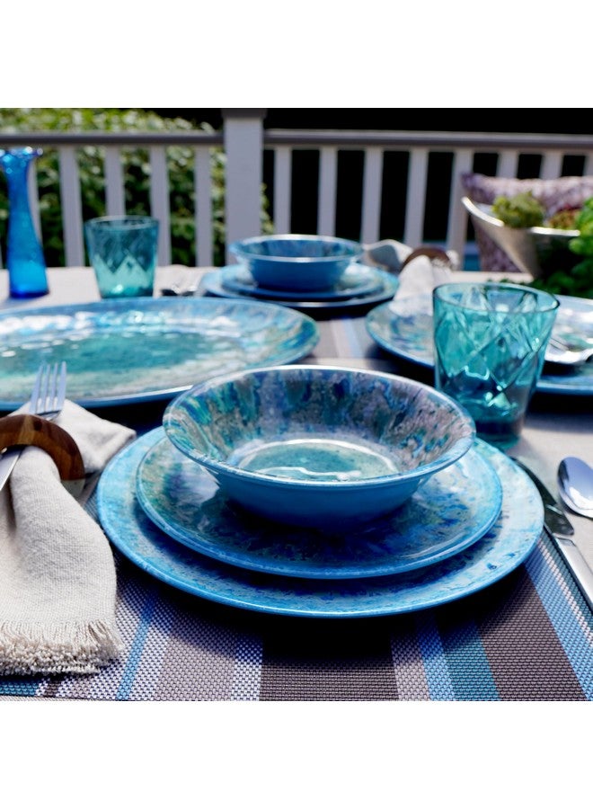 Certified International طقم أدوات مائدة ميلامين 12 قطعة بلون تيل - خدمة لـ 4 أشخاص، أطباق وأوعية، أدوات مائدة خارجية، أطباق ساحلية، غير قابلة للكسر، آمنة في غسالة الصحون، ميلامين ثقيل، مظهر ريفي - Image 4