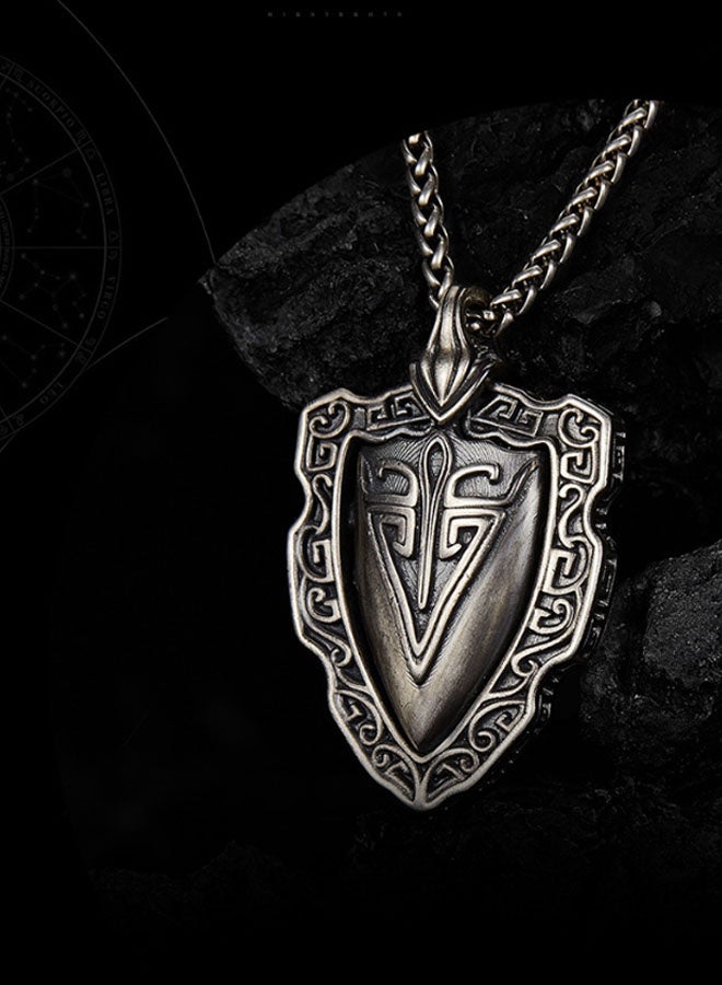 نيوترل درع الفارس - قلادة مجوهرات للرجال متعددة الاستخدامات وعصرية وأسلوب الهيب هوب والشارع والرجعي والأوروبي والأمريكي العصري للرجال والنساء وسلسلة مفاتيح السيارة وإكسسوارات الشخصية (فضي عتيق) - Image 4