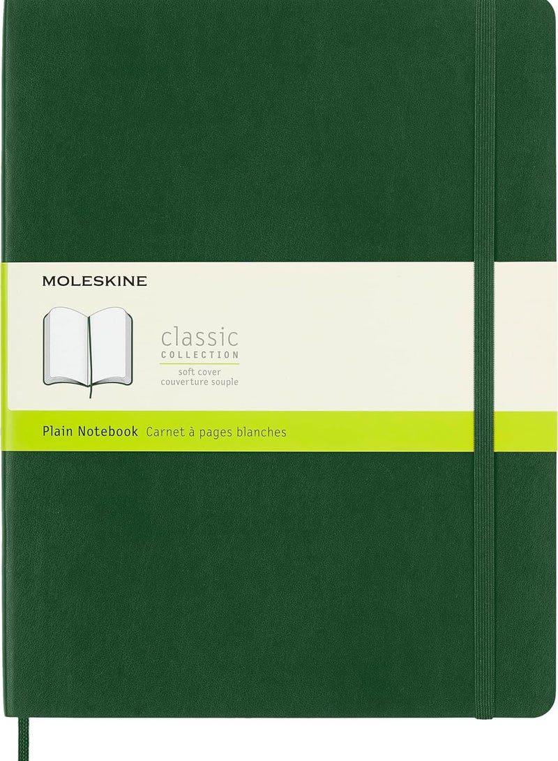 Moleskine Classic Notebook, Soft Cover, XL (7.5" x 9.5") Plain/Blank, Myrtle Green, 192 Pages
