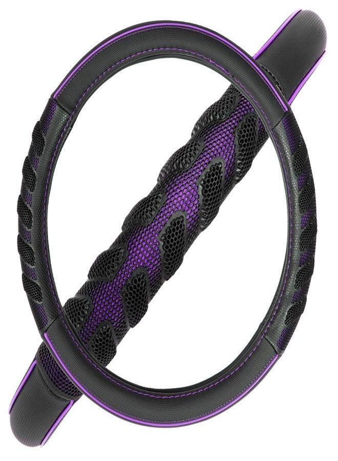 Flying Banner car Steering Wheel Cover Faux Leather Massage Universal fit 3D Honeycomb Hole Anti-Slip Sporty 15 Inches (Purple Black) - Image 4