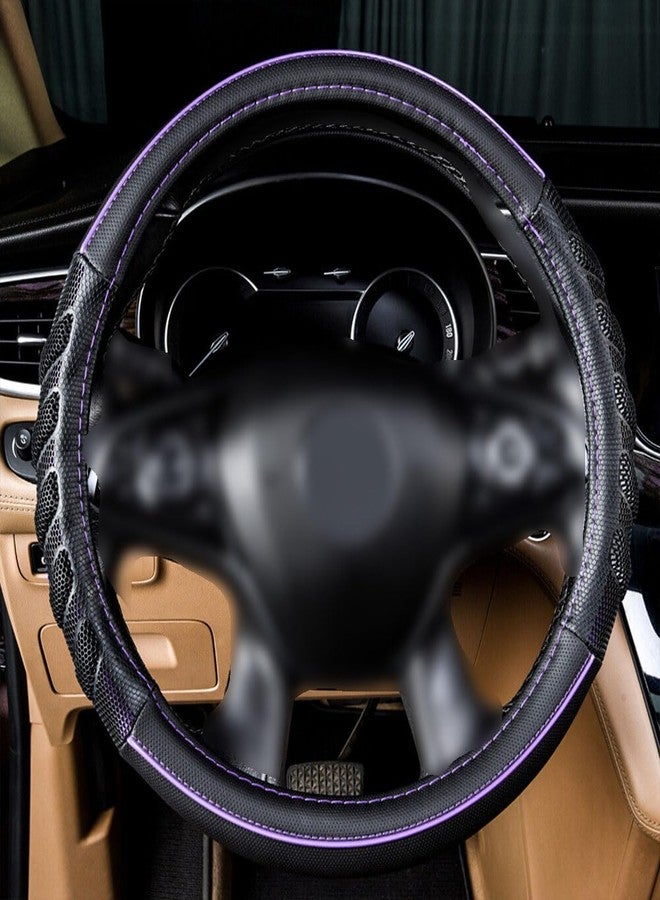 Flying Banner car Steering Wheel Cover Faux Leather Massage Universal fit 3D Honeycomb Hole Anti-Slip Sporty 15 Inches (Purple Black) - Image 2