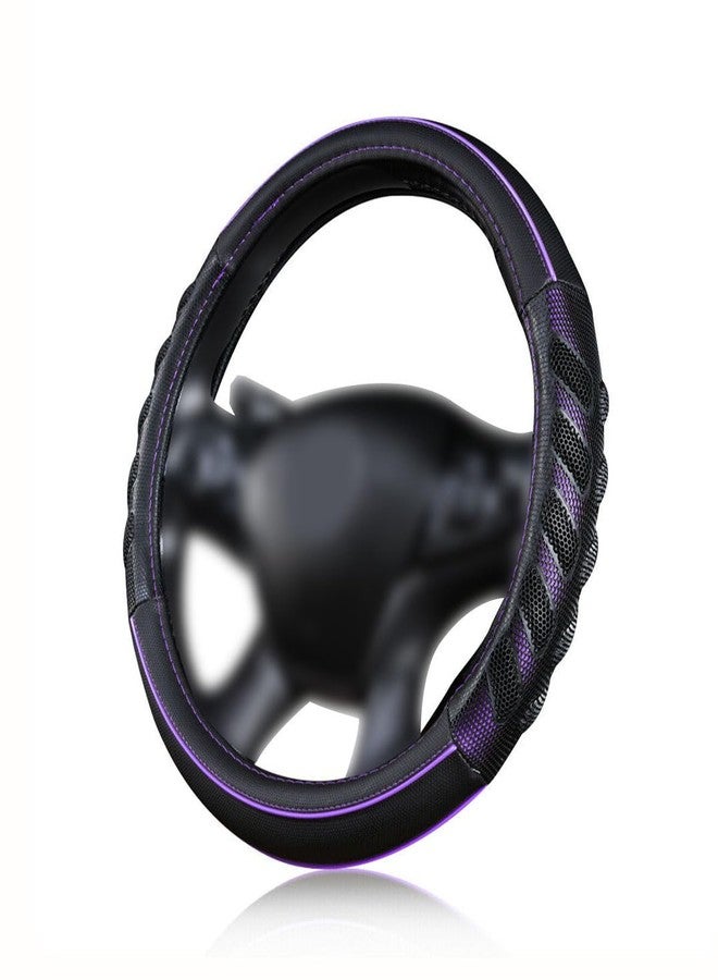 Flying Banner car Steering Wheel Cover Faux Leather Massage Universal fit 3D Honeycomb Hole Anti-Slip Sporty 15 Inches (Purple Black) - Image 1