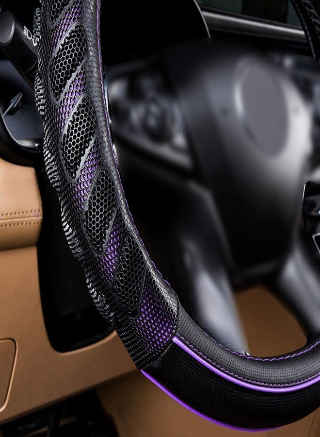 Flying Banner car Steering Wheel Cover Faux Leather Massage Universal fit 3D Honeycomb Hole Anti-Slip Sporty 15 Inches (Purple Black) - Image 3