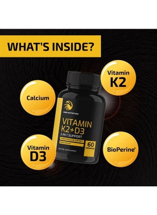 Vitamin D3 K2 | 5000 IU | Immune System, Strong Bones & Teeth Support Supplement | Vitamin D3 (125mcg) | Vitamin K2 MK7 (100mcg) | Calcium (210mg) | With Bioperine | 3rd-Party Tested, 60 Capsules - pzsku/Z37D855F0D61C1D050E61Z/45/_/1687920025/f2ed201d-0808-4cab-99d0-9e7963dd04a2