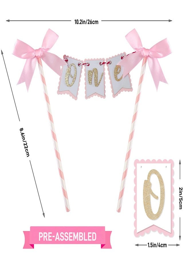 Haptda One Pink Bow Cake Topper Pink Bows Cake Decorations for 1st Girl Cake First Birthday Party Decoration - Image 3