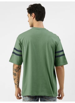 Maniac Mens Printed Round Neck 3/4th Sleeve Hunter Green and Navy Cotton Oversized T-Shirt  - Image 2