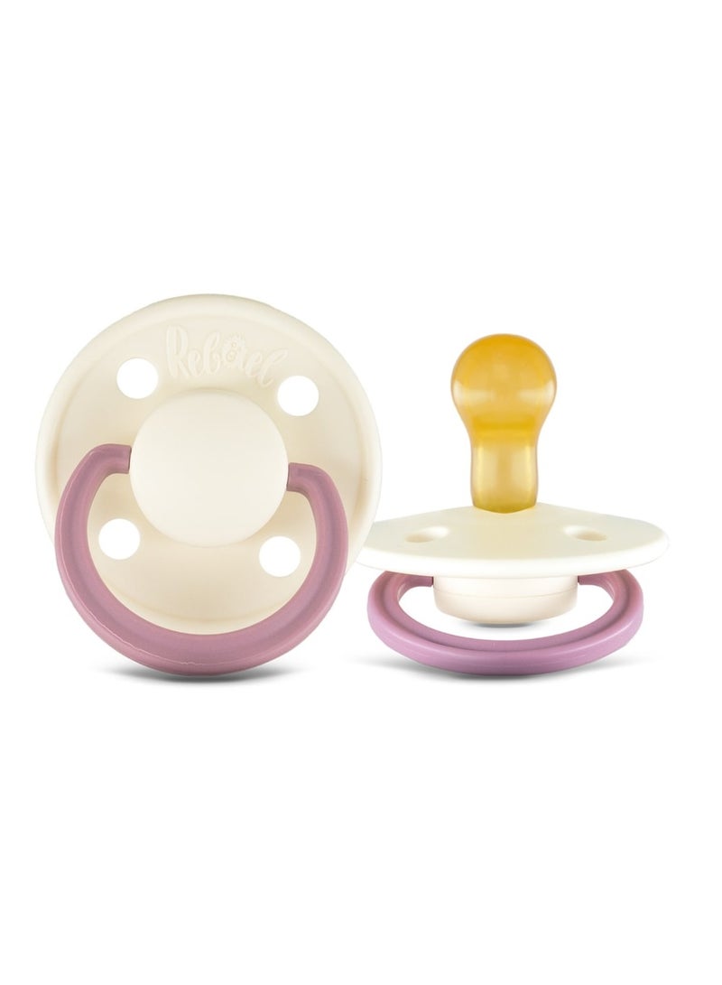 Rebael Fashion Natural Rubber Round Pacifier Size 1 - Baby 0-6M (2-pack) - MistySoftMouse/FrostyPearlyRhino
