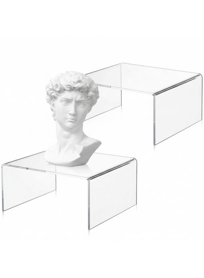 RattanView 2 Pcs 7 x 7 Inch Large Acrylic Risers Display Stands 5 mm Thick Acrylic Shelf Riser Showcase for Collectibles Jewelry Cupcakes Food Figures Perfume Cabinet (Clear) - Image 1