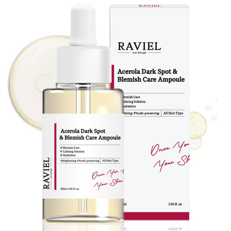 RAVIEL Acerola Dark Spot  Blemish Care Ampoule  Vitamin C Serum for Dark Spots Uneven Tone Dull Skin  Skin Clarity Korean Skincare 30ml 101 fl oz