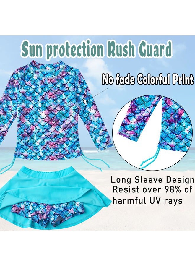 swimsobo Girls Rash Guard Two Pieces Bathing Suit Long Sleeve Swimsuit Swimming Skirt with Shorts Swimwear 3-12T, A Green, 7 Years - Image 5
