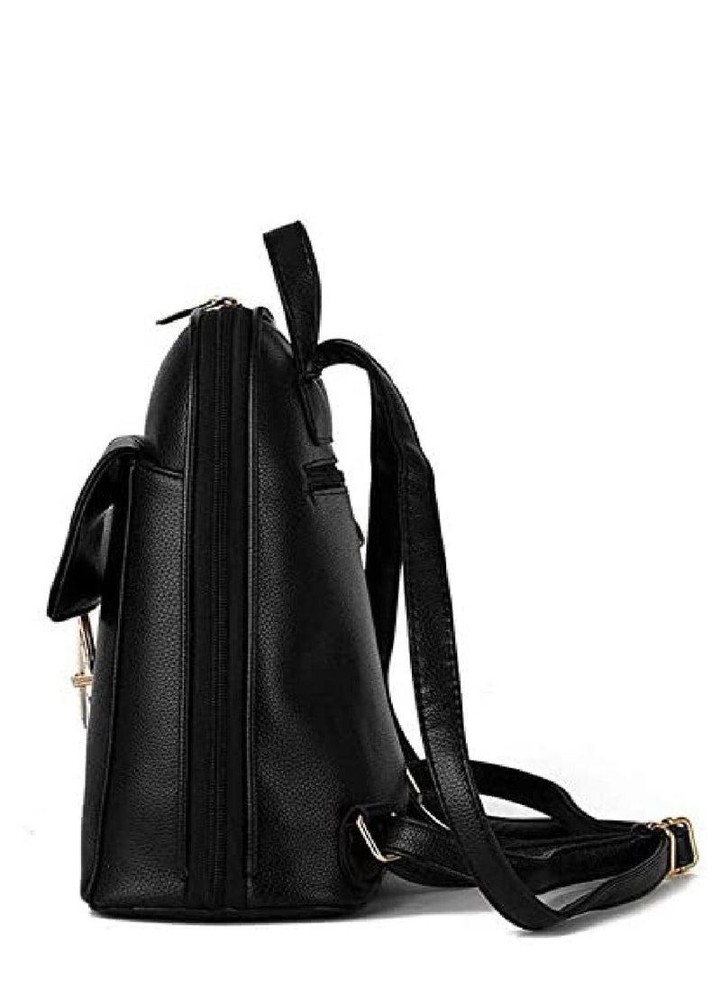 Dubkart - European American style women leather casual backpack multi-function travel bag schoolbag B1018 black - Image 1