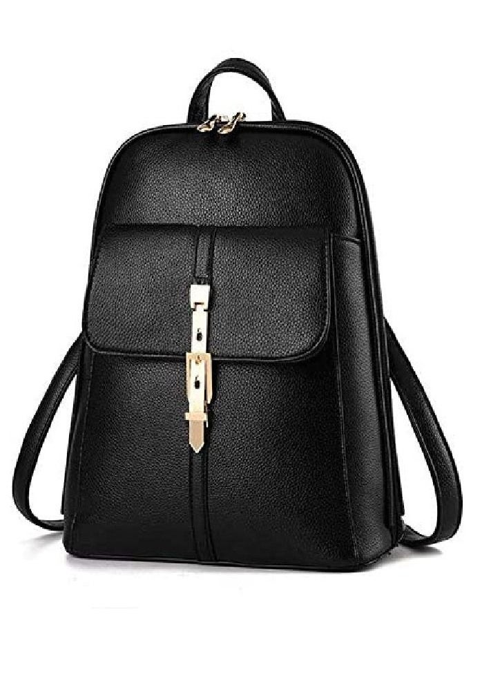 Dubkart - European American style women leather casual backpack multi-function travel bag schoolbag B1018 black - Image 1