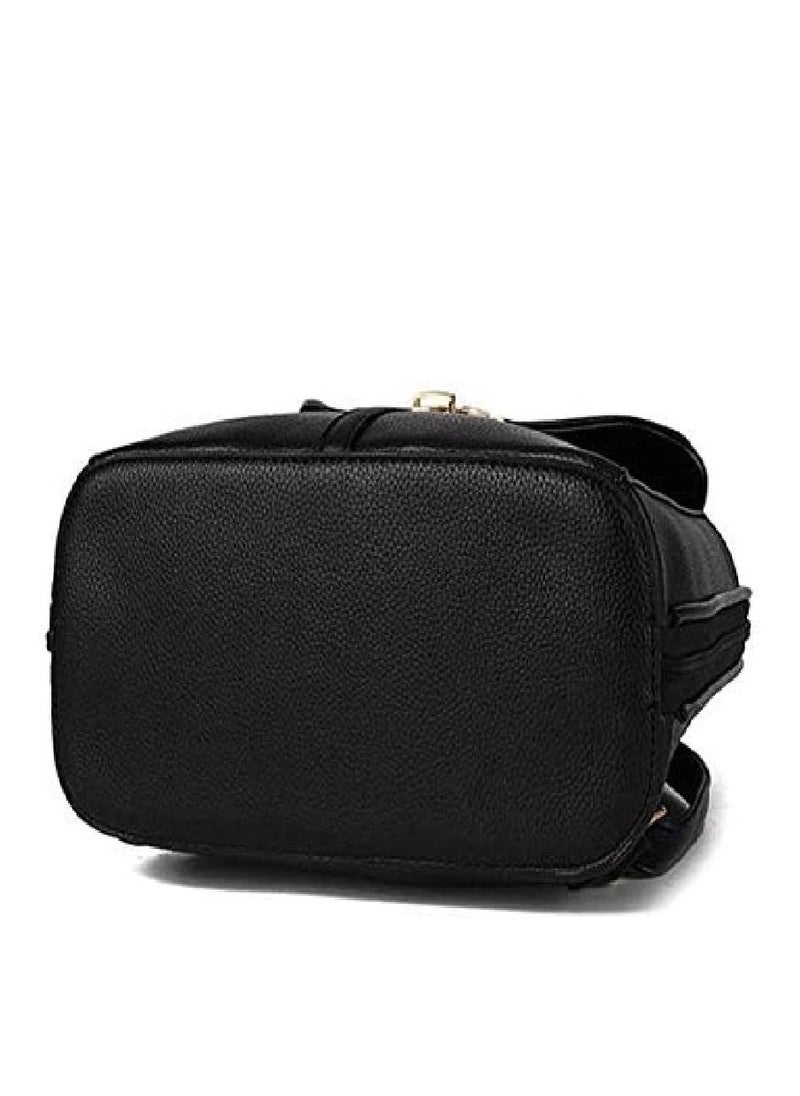 Dubkart - European American style women leather casual backpack multi-function travel bag schoolbag B1018 black - Image 1