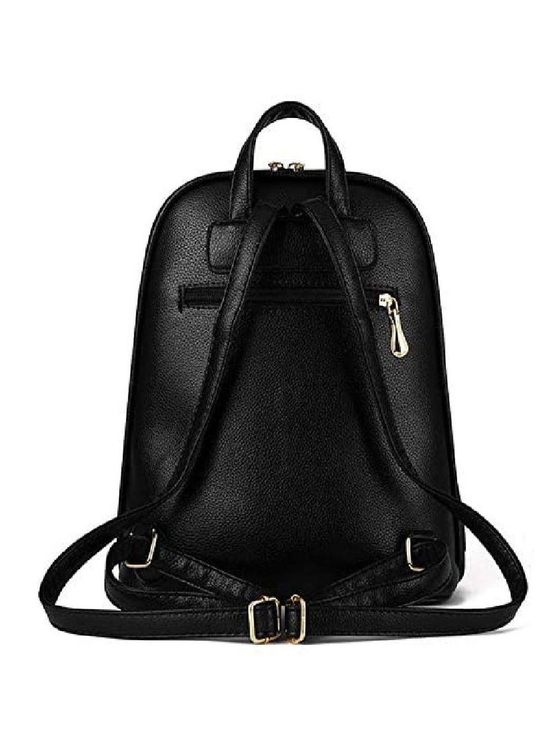 Dubkart - European American style women leather casual backpack multi-function travel bag schoolbag B1018 black - Image 1