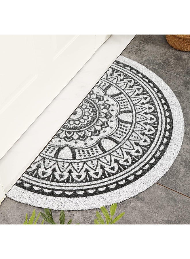 طعم المنزل ممسحة ترحيب بوهيمية نصف دائرية 60×90 سم – ممسحة باب بتصميم أوراق سوداء، غير قابلة للانزلاق، متينة للاستخدام الشاق – تمتص الماء وتزيل الطين، مناسبة للباب الأمامي والفناء والمنزل طوال المواسم - Image 2