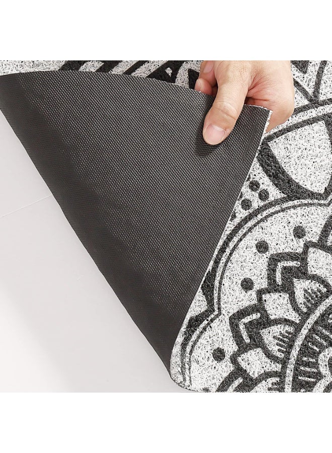 طعم المنزل ممسحة ترحيب بوهيمية نصف دائرية 60×90 سم – ممسحة باب بتصميم أوراق سوداء، غير قابلة للانزلاق، متينة للاستخدام الشاق – تمتص الماء وتزيل الطين، مناسبة للباب الأمامي والفناء والمنزل طوال المواسم - Image 5