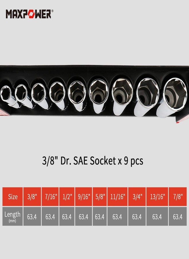 MAXPOWER 3/8-Inch Drive Deep Socket Set, SAE/Inch, 9 Pieces, 6 Point Socket Set, 3/8", 7/16", 1/2", 9/16", 5/8", 11/16", 3/4", 13/16", 7/8" - Image 2
