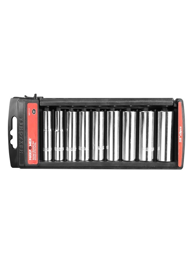 MAXPOWER 3/8-Inch Drive Deep Socket Set, SAE/Inch, 9 Pieces, 6 Point Socket Set, 3/8", 7/16", 1/2", 9/16", 5/8", 11/16", 3/4", 13/16", 7/8" - Image 1