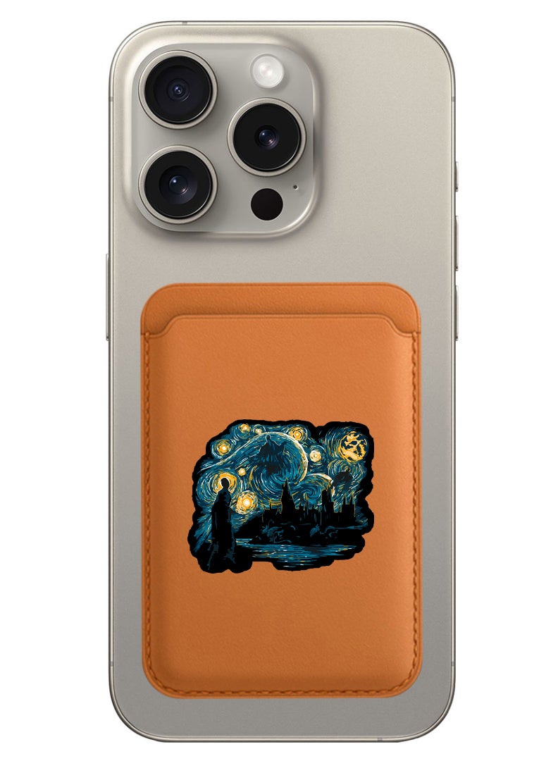 Theodor Magnetic Wallet, Compatible with MagSafe Wallet, for iPhone Wallet, for iPhone 16/15/14/13/12 Series, Not for iPhone 13/12 mini, 3 Card Holder, Vegan Leather, Brown - Starry nights - Image 1