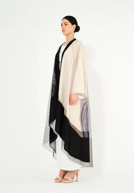 Thouq Beautiful Printed chiffon Jalabiya With Cowl Neckline With Long Sleeves