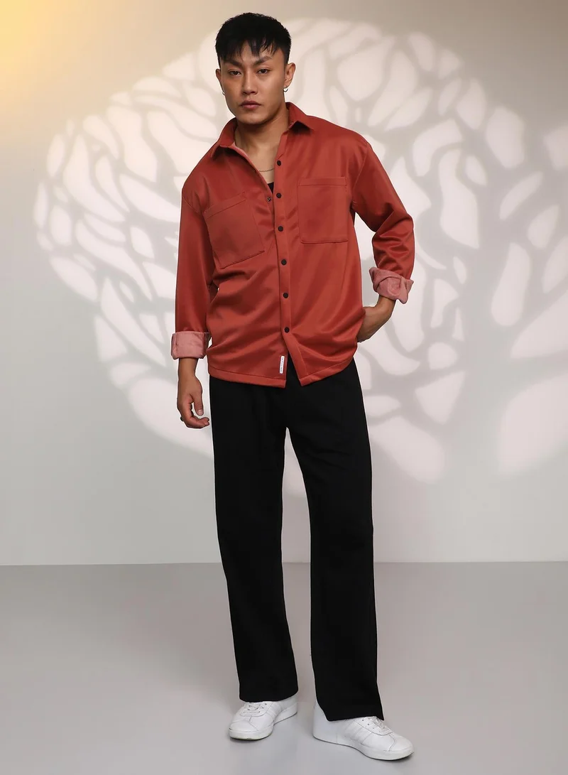 CAHOOT  Men's Terracotta Brown Solid Utility Shacket for Men | Best Price UAE