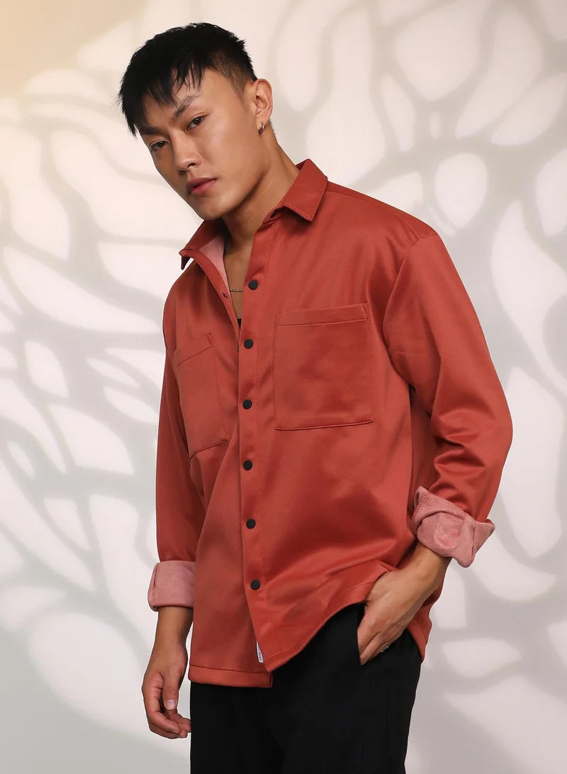 CAHOOT  Men's Terracotta Brown Solid Utility Shacket for Men | Best Price UAE