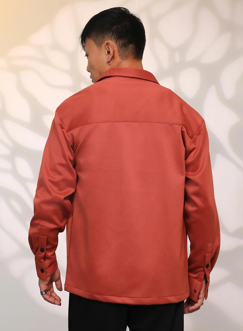 CAHOOT  Men's Terracotta Brown Solid Utility Shacket for Men | Best Price UAE