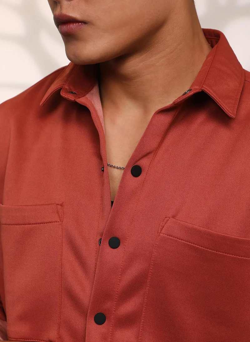 CAHOOT  Men's Terracotta Brown Solid Utility Shacket for Men | Best Price UAE